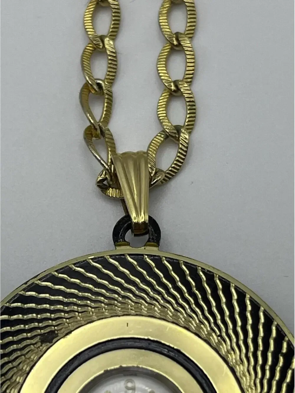 Vintage Caravelle 7 Jewel Skeleton Ball Pendant Black + Gold Watch NOT WORKING